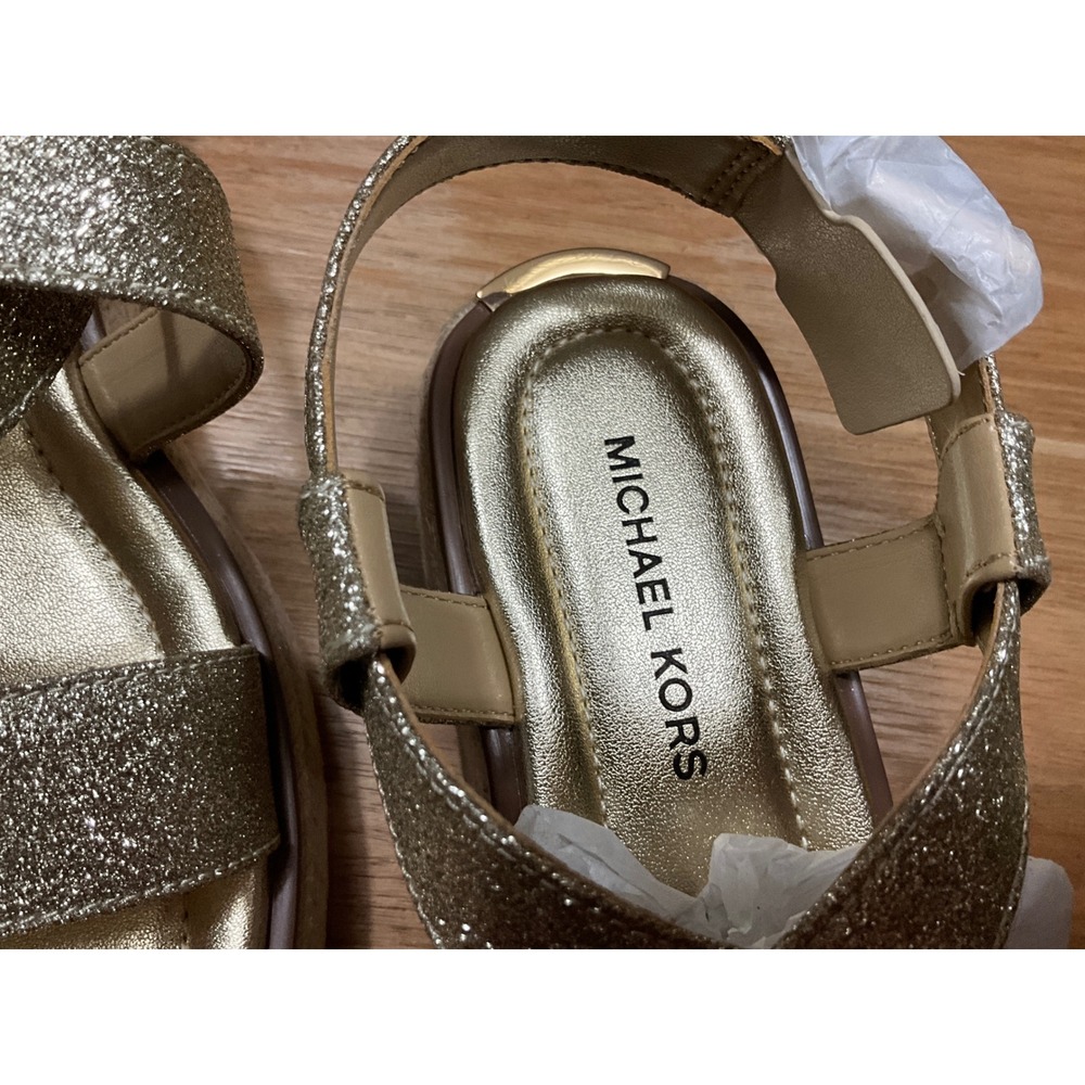Michael Kors Gold Glitter Espadrille Platform Sandals MV24L Mens 7M - Picture 4 of 8
